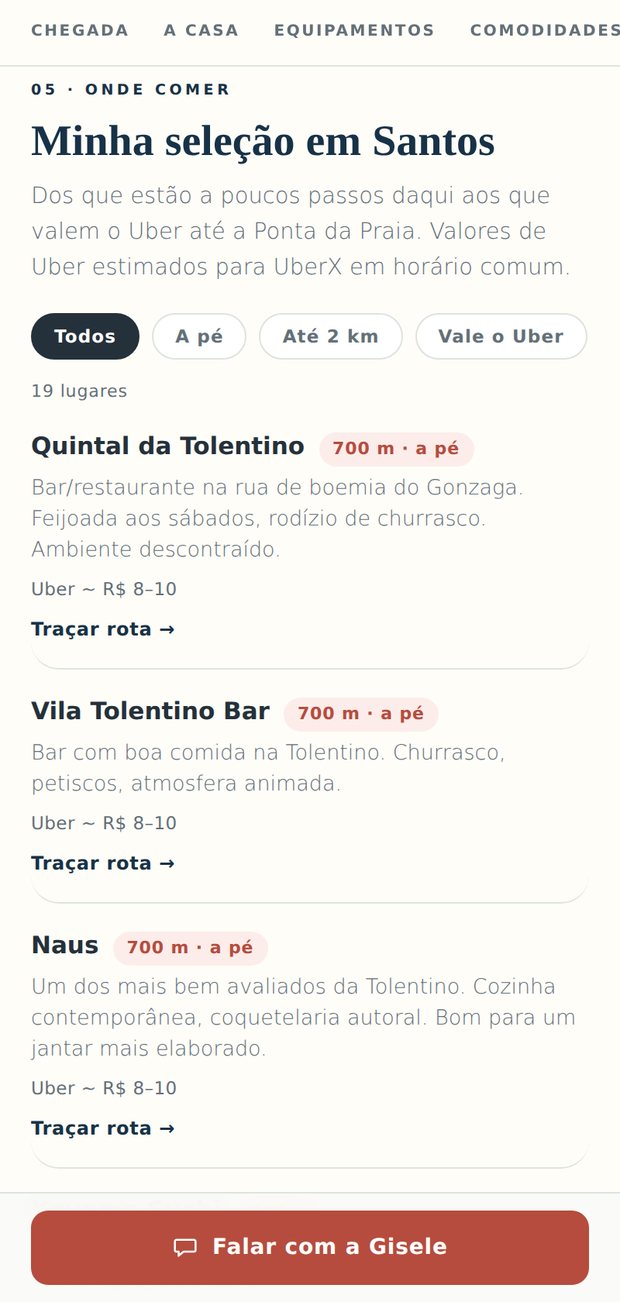 Lista de restaurantes recomendados no guia do Gonzaga